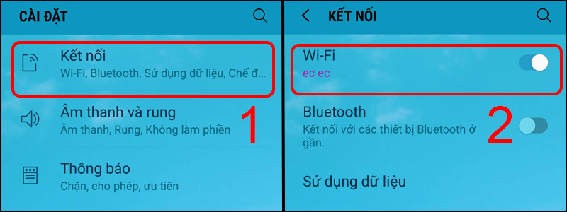 Bật kết nối Wi-Fi